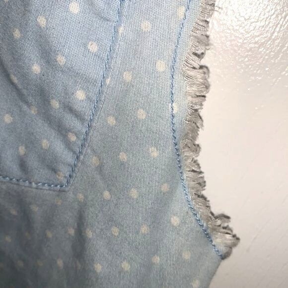 Sleeveless Polka Dot Button-Up Shirt By Lue Light Blue With Frayed Armholes M - Picture 5 of 10